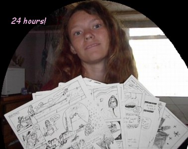 [The artist with her comic]